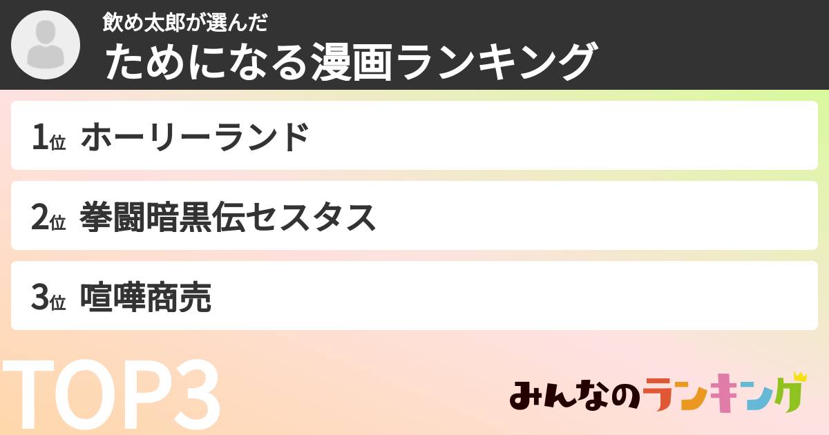 飲め太郎さんの「ためになる漫画ランキング」