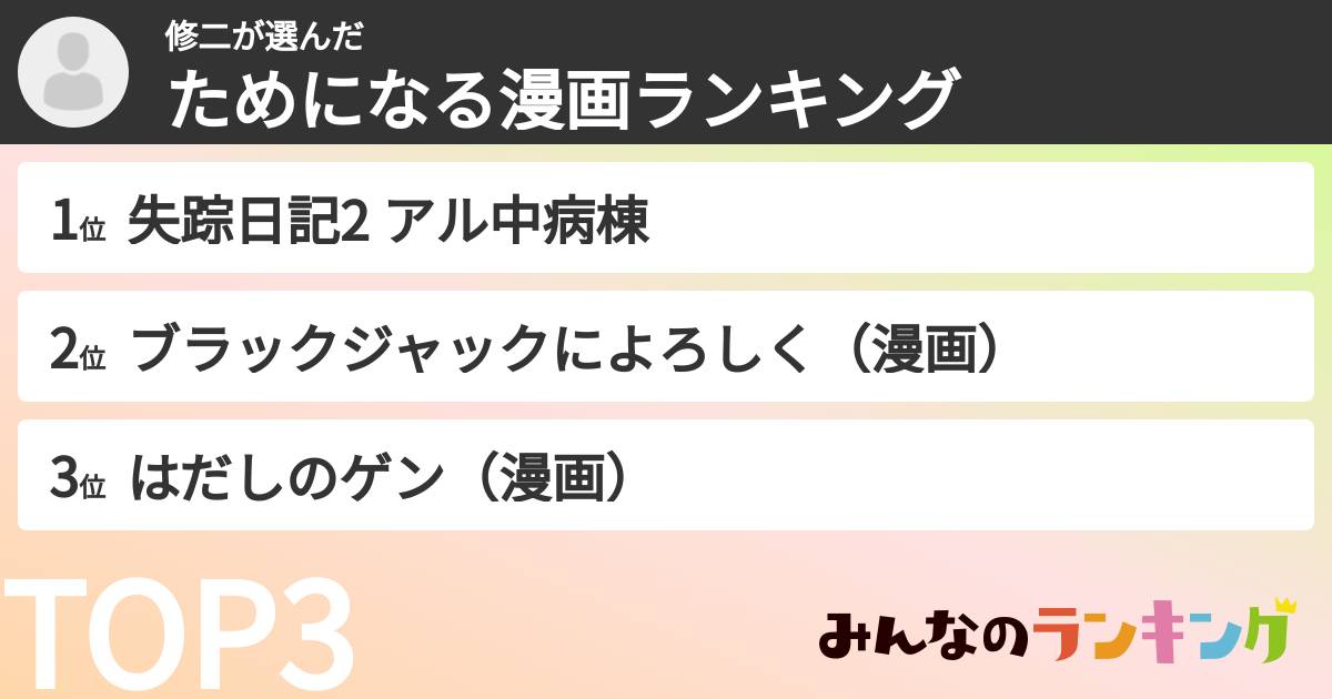 修二さんの「ためになる漫画ランキング」