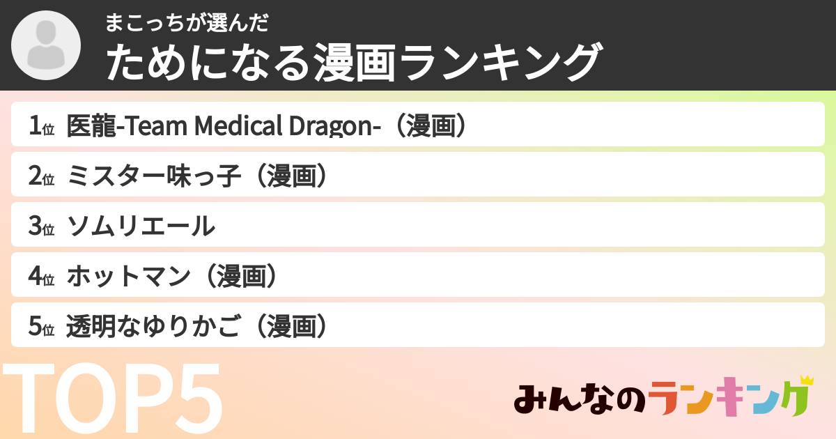 まこっちさんの「ためになる漫画ランキング」