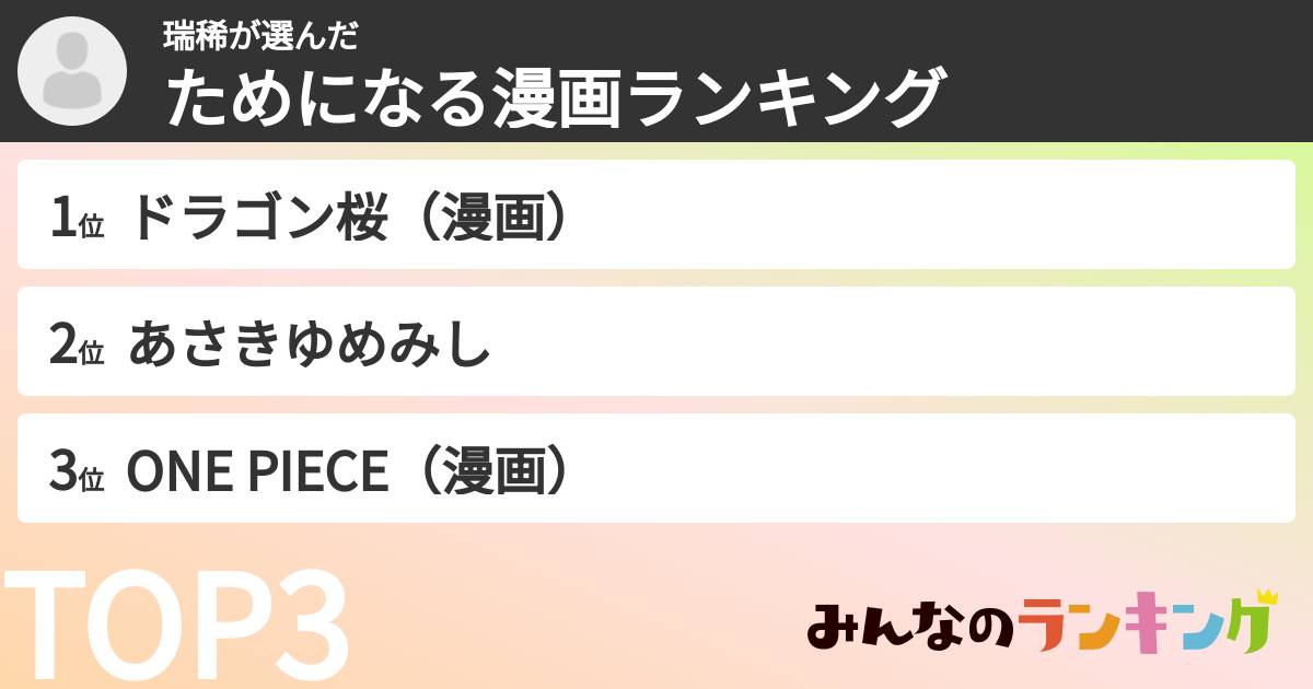 瑞稀さんの「ためになる漫画ランキング」