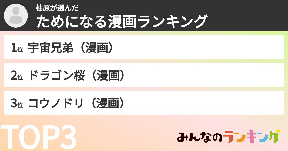 柚原さんの「ためになる漫画ランキング」