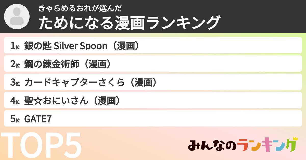 きゃらめるおれさんの「ためになる漫画ランキング」