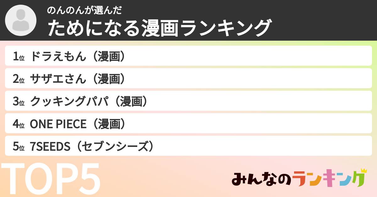 のんのんさんの「ためになる漫画ランキング」