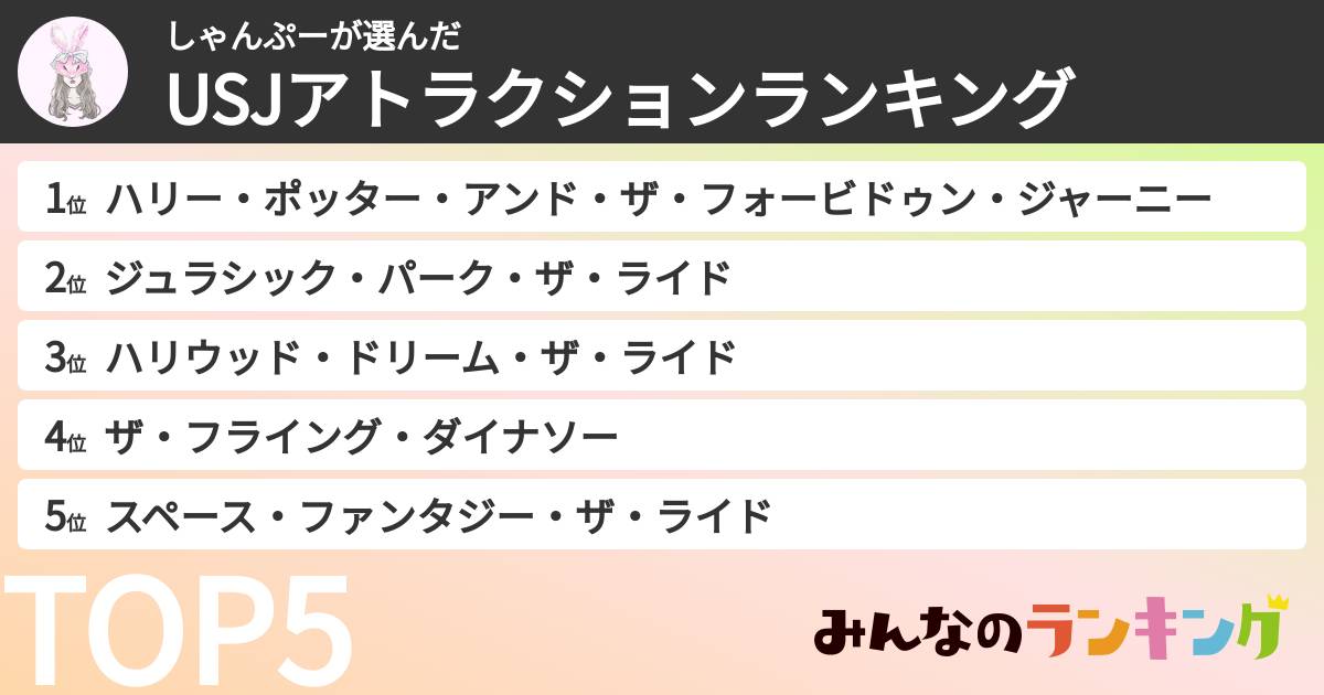 しゃんぷーさんの「USJアトラクションランキング」