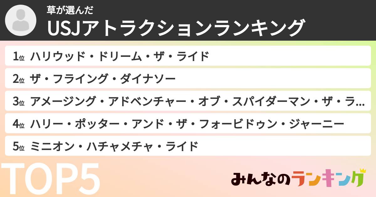 草さんの「USJアトラクションランキング」