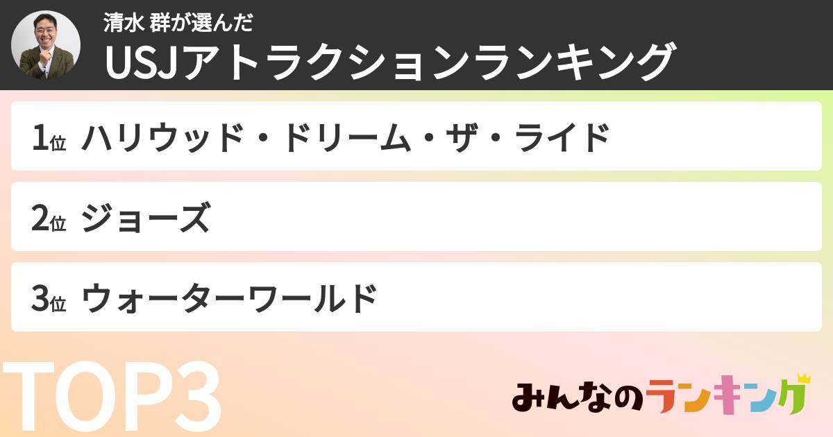 清水 群さんの「USJアトラクションランキング」