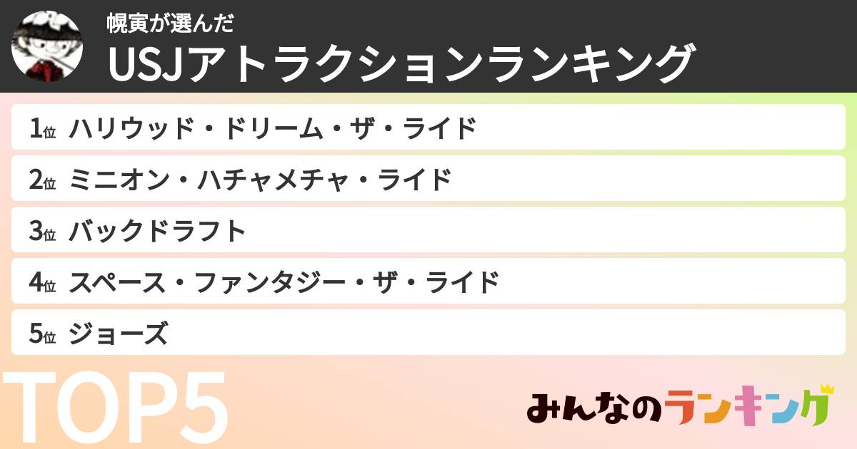 幌寅さんの「USJアトラクションランキング」