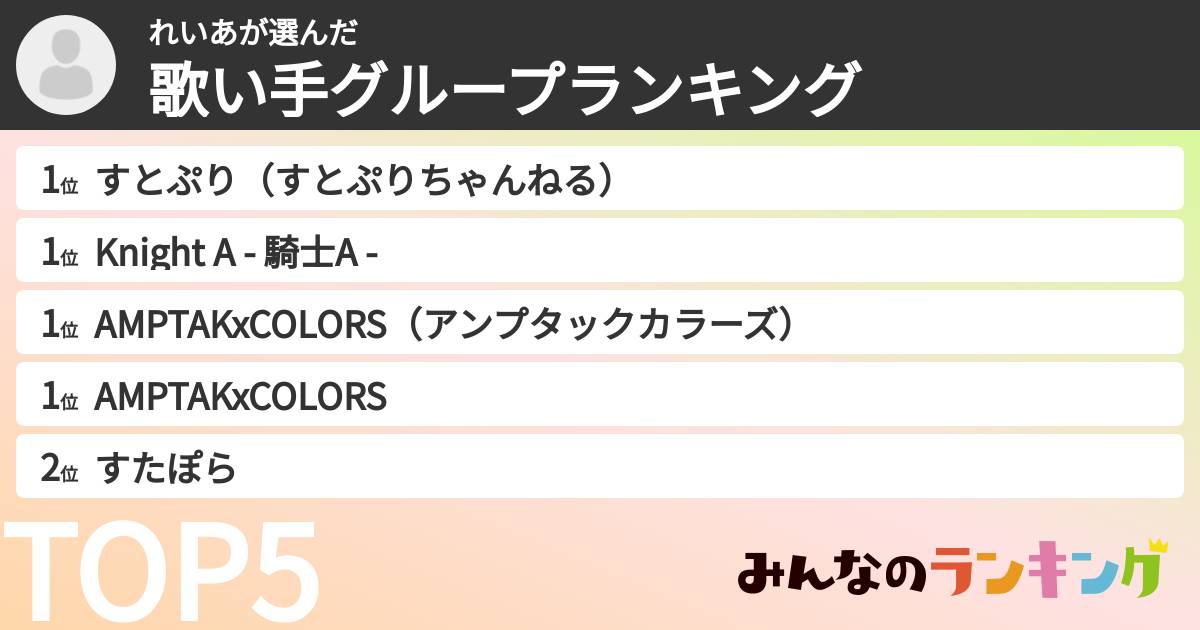 れいあさんの「歌い手グループランキング」
