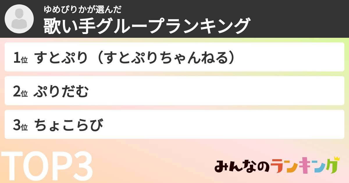 ゆめぴりかさんの「歌い手グループランキング」