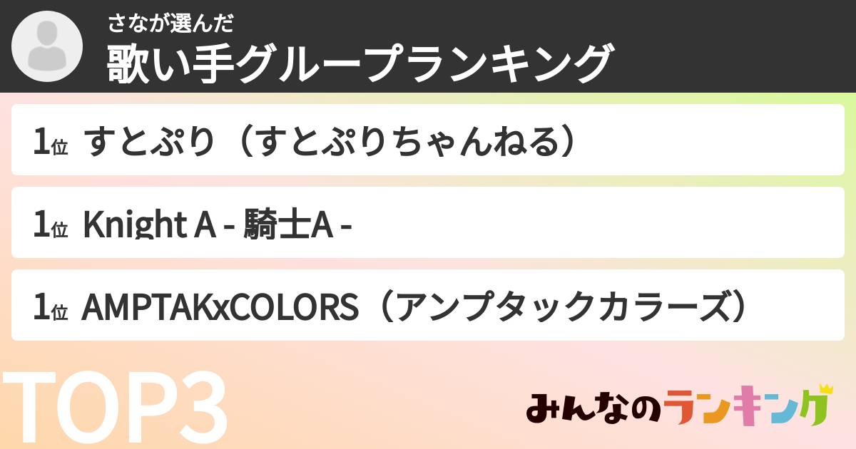 さなさんの「歌い手グループランキング」