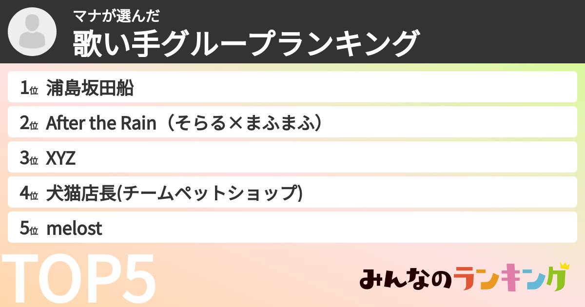 マナさんの「歌い手グループランキング」