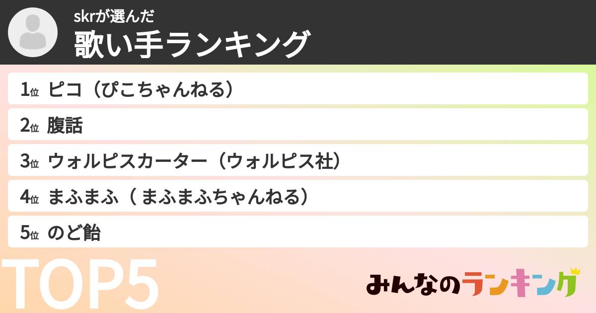 skrさんの「歌い手ランキング」