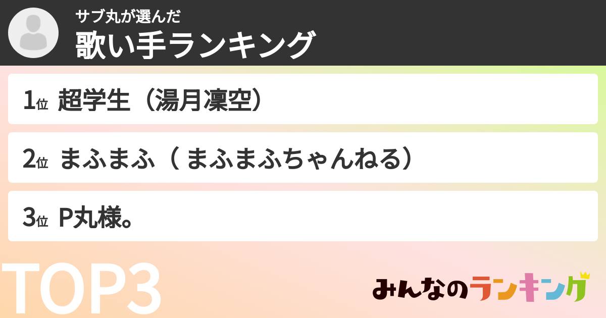 サブ丸さんの「歌い手ランキング」