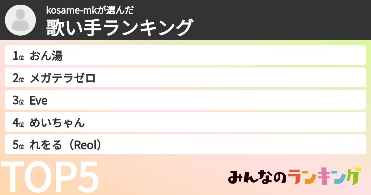kosame-mkさんの「歌い手ランキング」