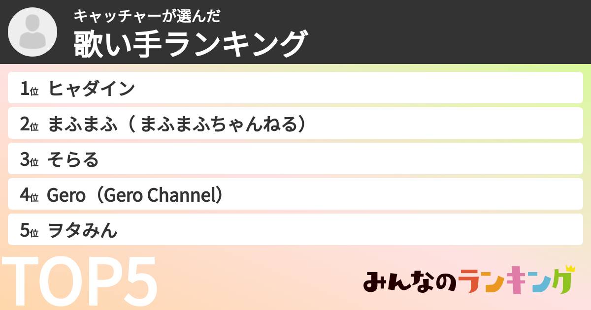 キャッチャーさんの「歌い手ランキング」