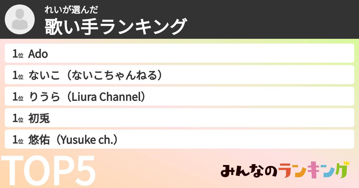れいさんの「歌い手ランキング」