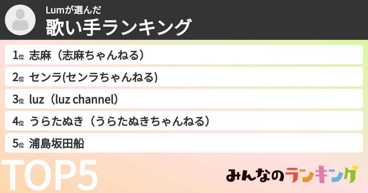 Lumさんの「歌い手ランキング」