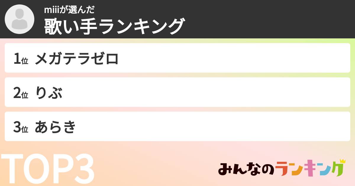 miiiさんの「歌い手ランキング」