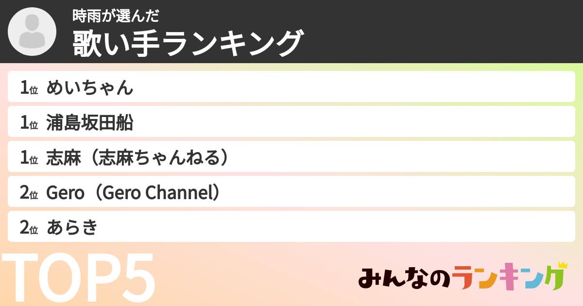 時雨さんの「歌い手ランキング」