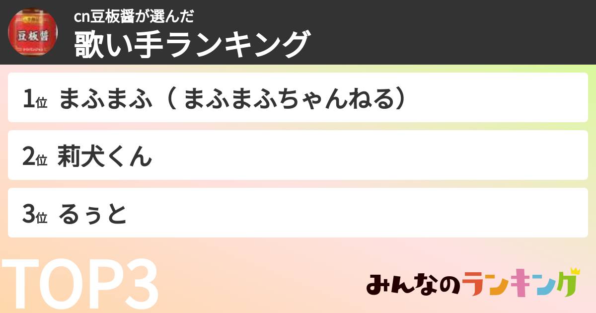 cn豆板醤さんの「歌い手ランキング」