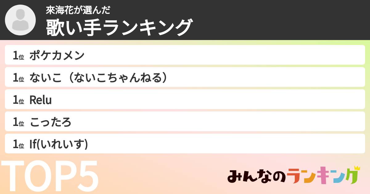 來海花さんの「歌い手ランキング」