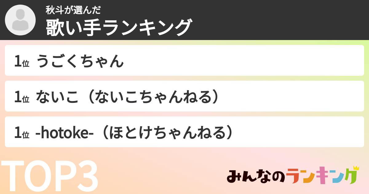 秋斗さんの「歌い手ランキング」