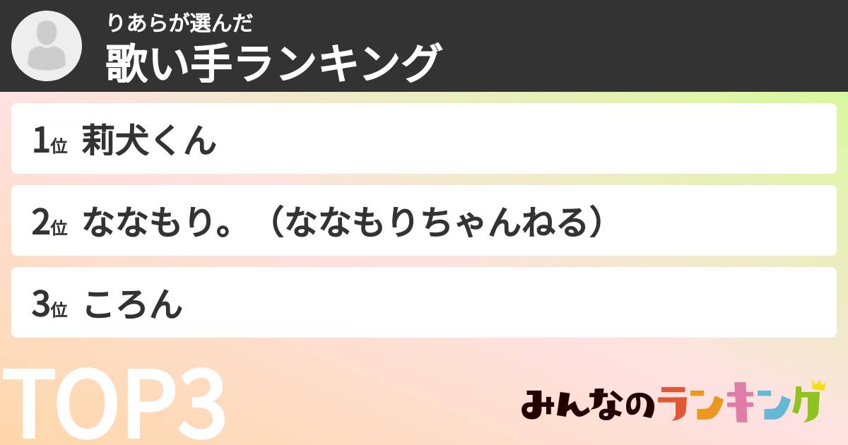 りあらさんの「歌い手ランキング」