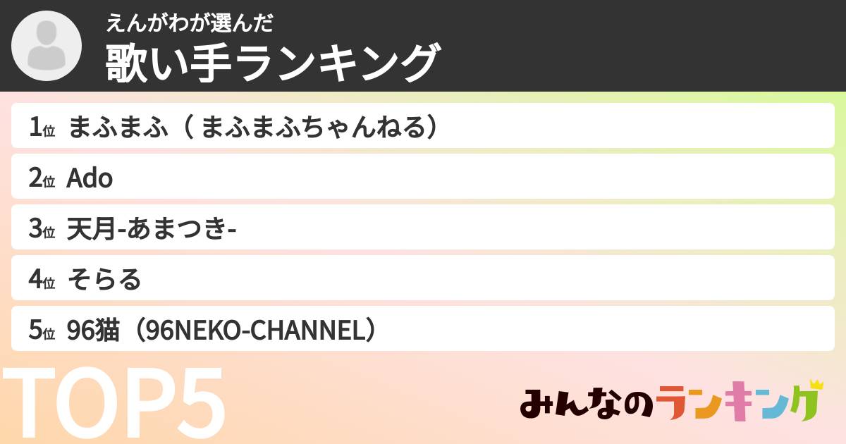 えんがわさんの「歌い手ランキング」