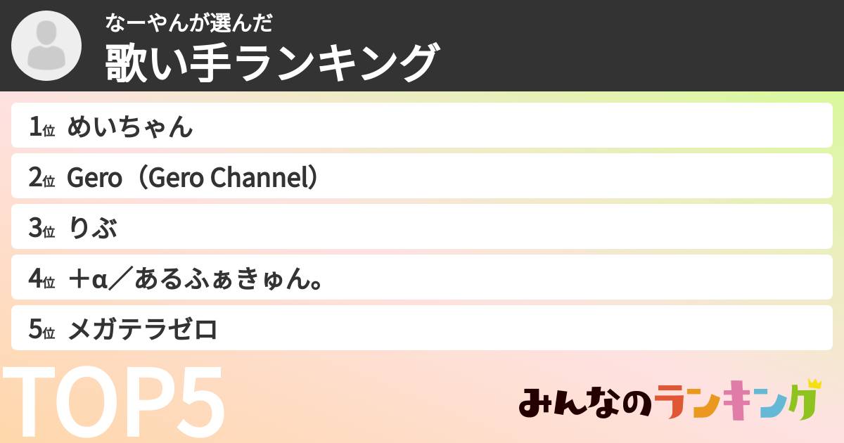 なーやんさんの「歌い手ランキング」