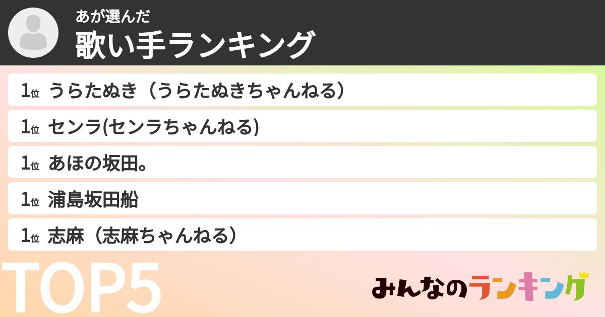 あさんの「歌い手ランキング」
