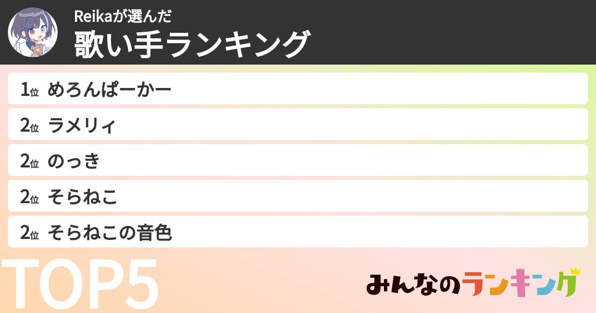 Reikaさんの「歌い手ランキング」