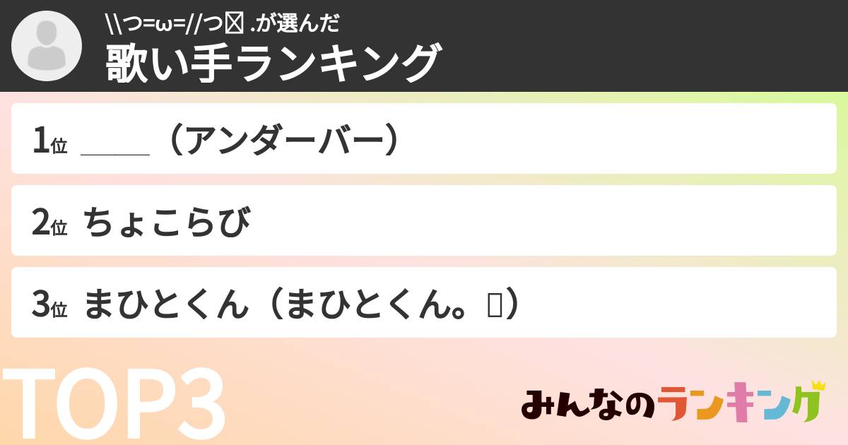 \\つ=ω=//つ𝓱 .さんの「歌い手ランキング」