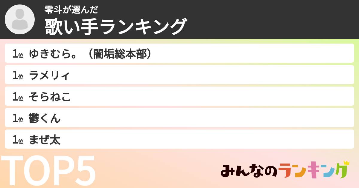 零斗さんの「歌い手ランキング」