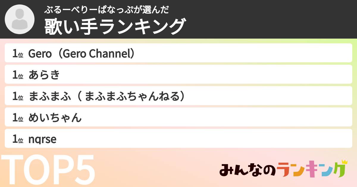 ぶるーべりーぱなっぷさんの「歌い手ランキング」