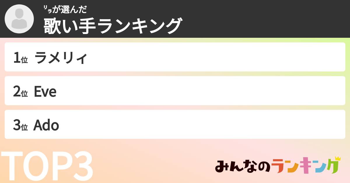 ㍒さんの「歌い手ランキング」