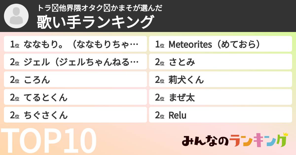 トラ✘他界隈オタク✘かまそさんの「歌い手ランキング」