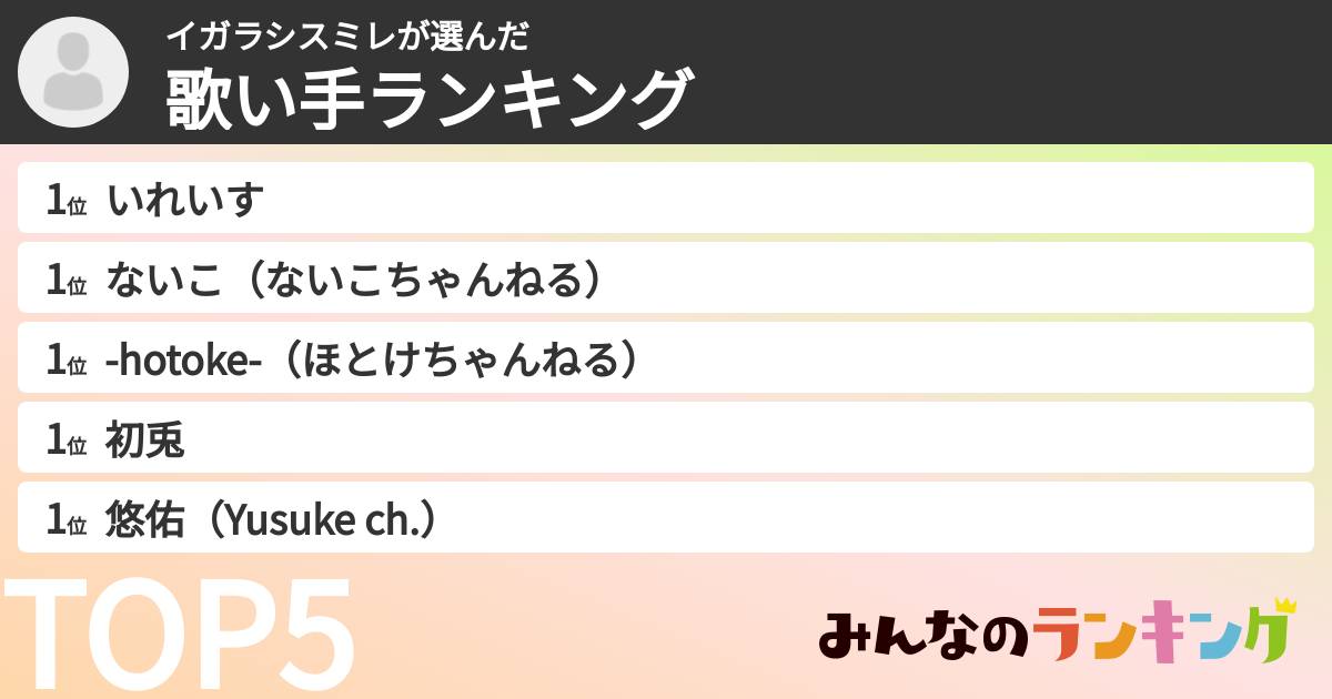 イガラシスミレさんの「歌い手ランキング」