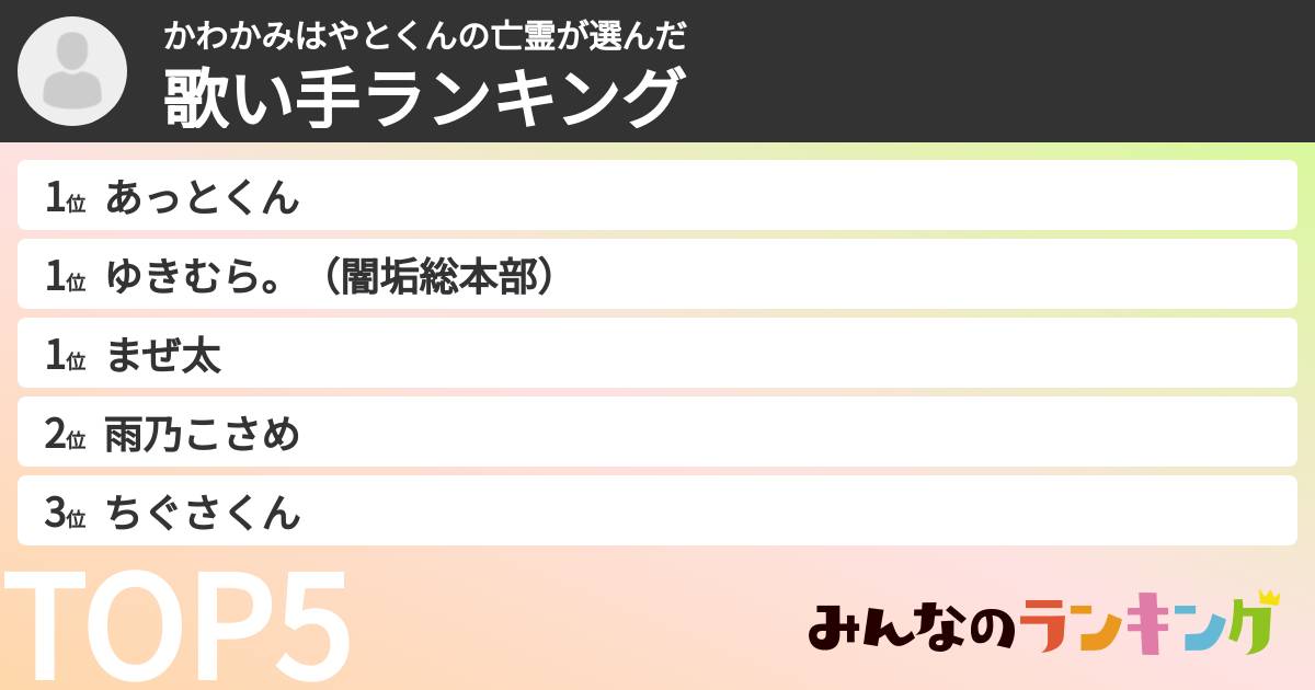 かわかみはやとくんの亡霊さんの「歌い手ランキング」