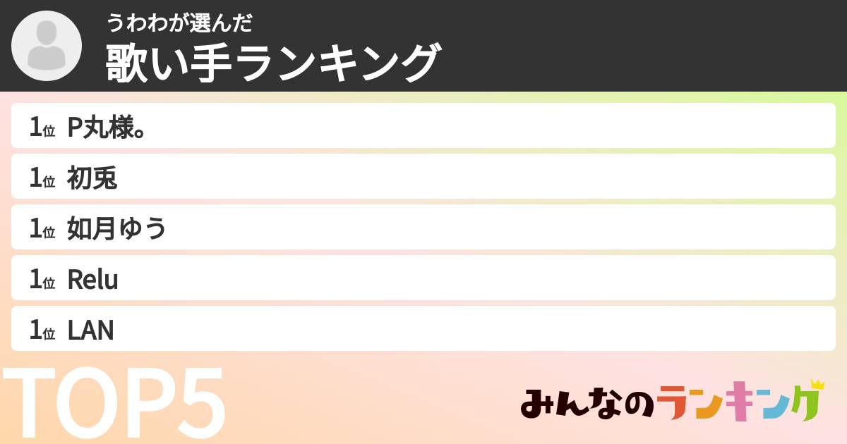 うわわさんの「歌い手ランキング」