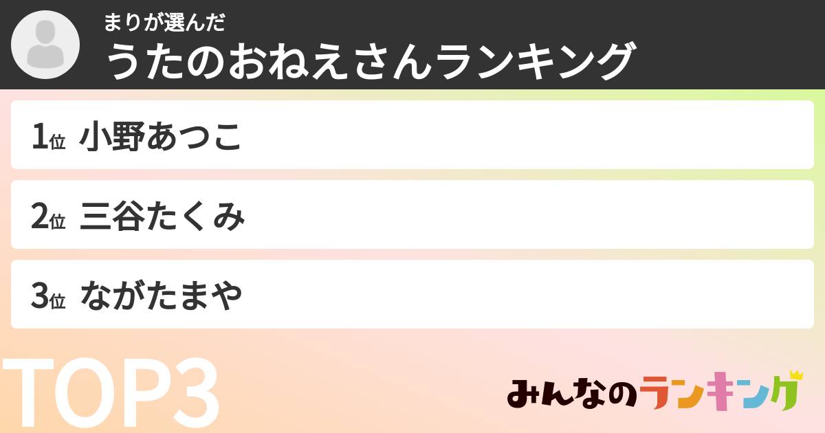 まりさんの「うたのおねえさんランキング」
