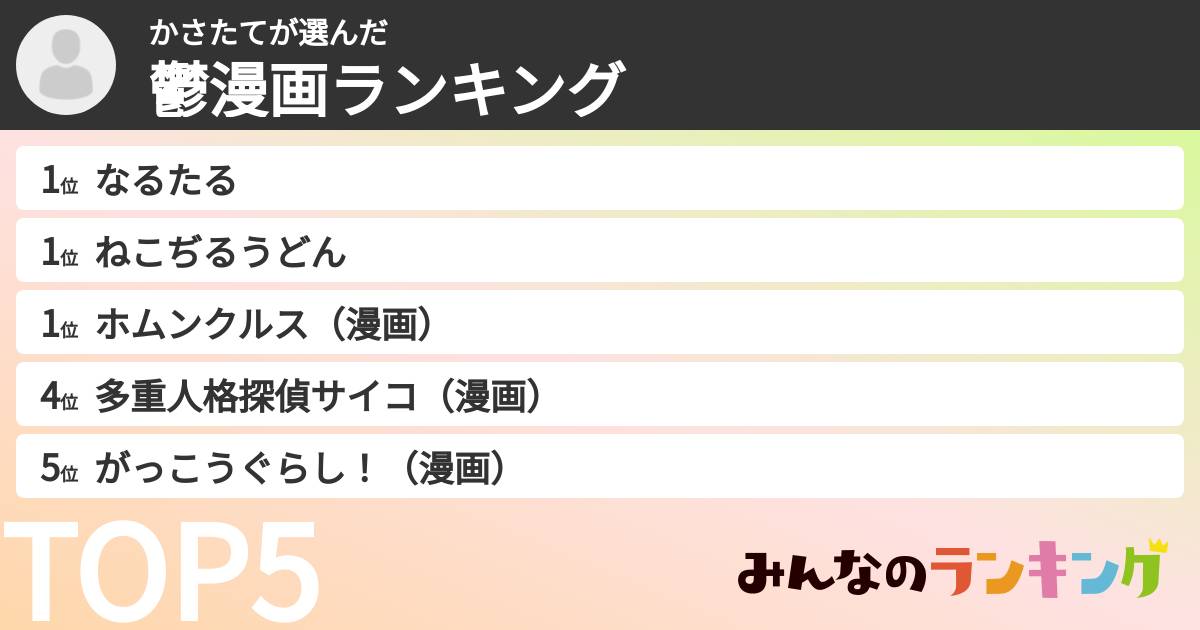 かさたてさんの「鬱漫画ランキング」