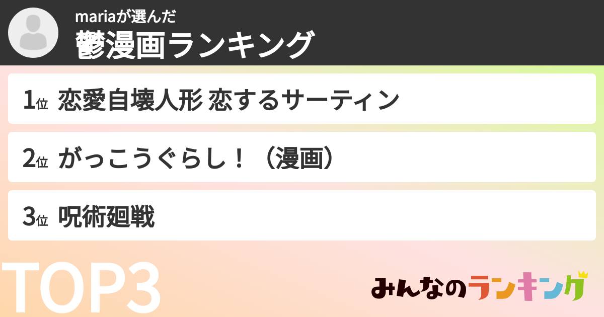 mariaさんの「鬱漫画ランキング」