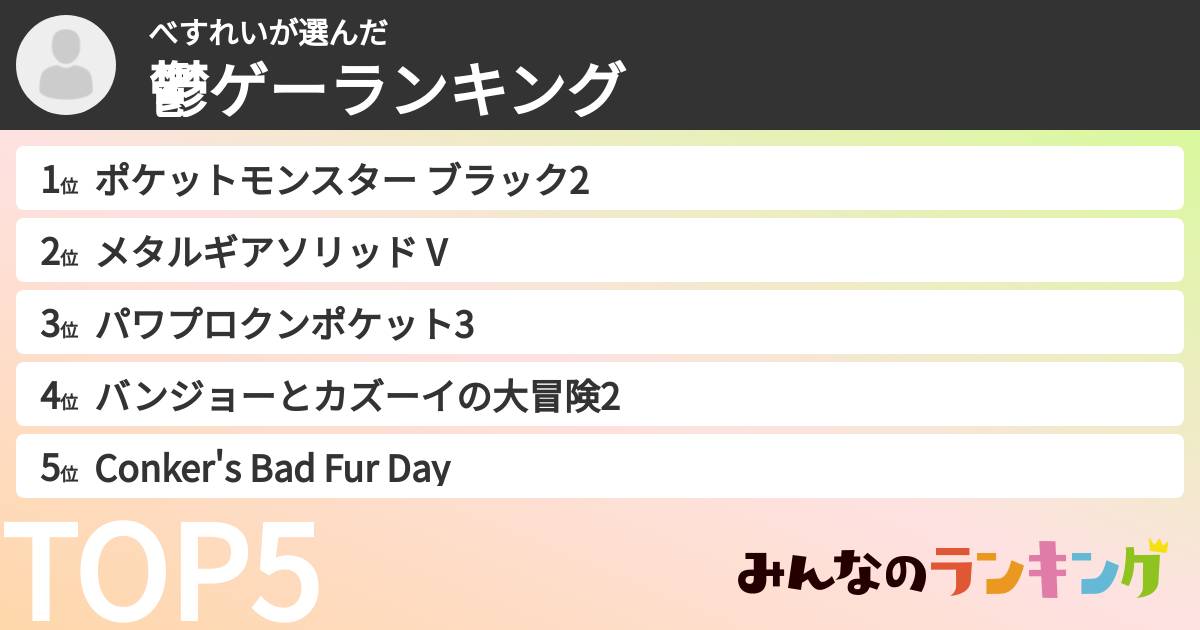 べすれいさんの「鬱ゲーランキング」