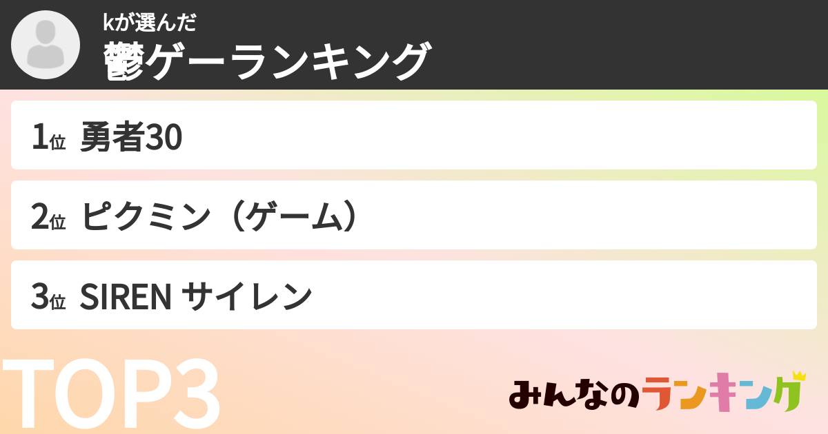 kさんの「鬱ゲーランキング」