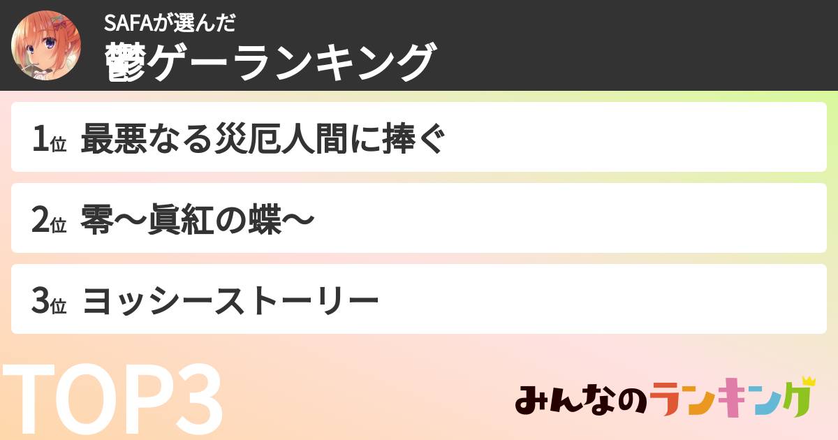 SAFAさんの「鬱ゲーランキング」
