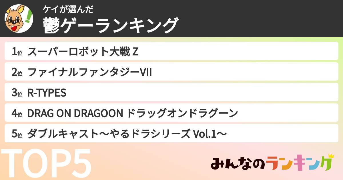 ケイさんの「鬱ゲーランキング」