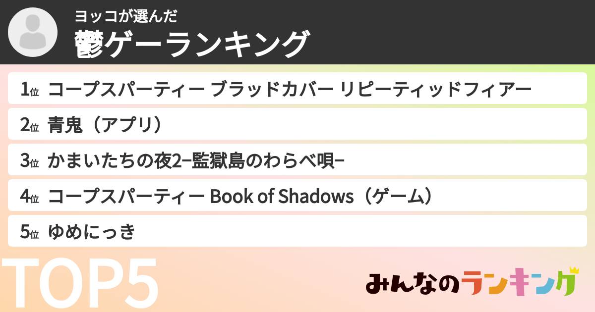 ヨッコさんの「鬱ゲーランキング」