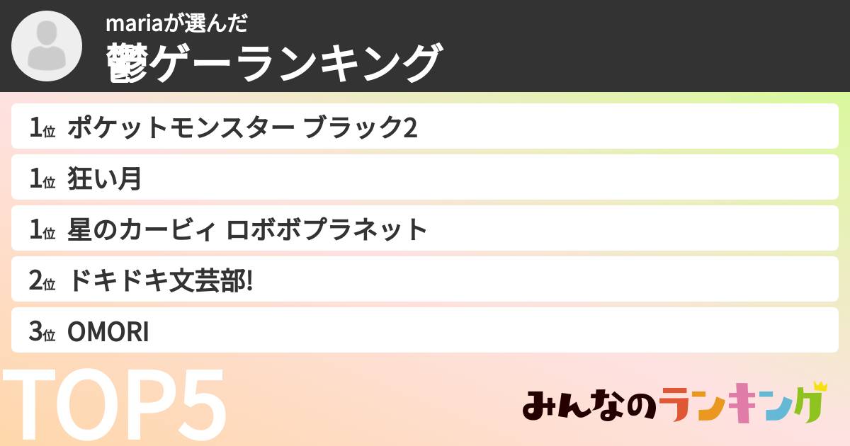 mariaさんの「鬱ゲーランキング」