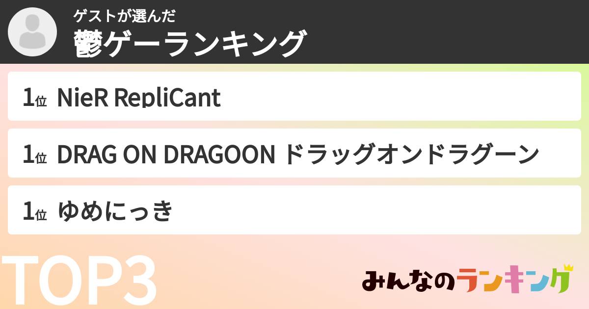 ゲストさんの「鬱ゲーランキング」