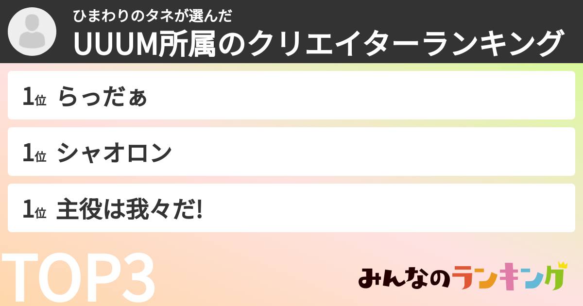 ひまわりのタネさんの「UUUM所属のクリエイターランキング」